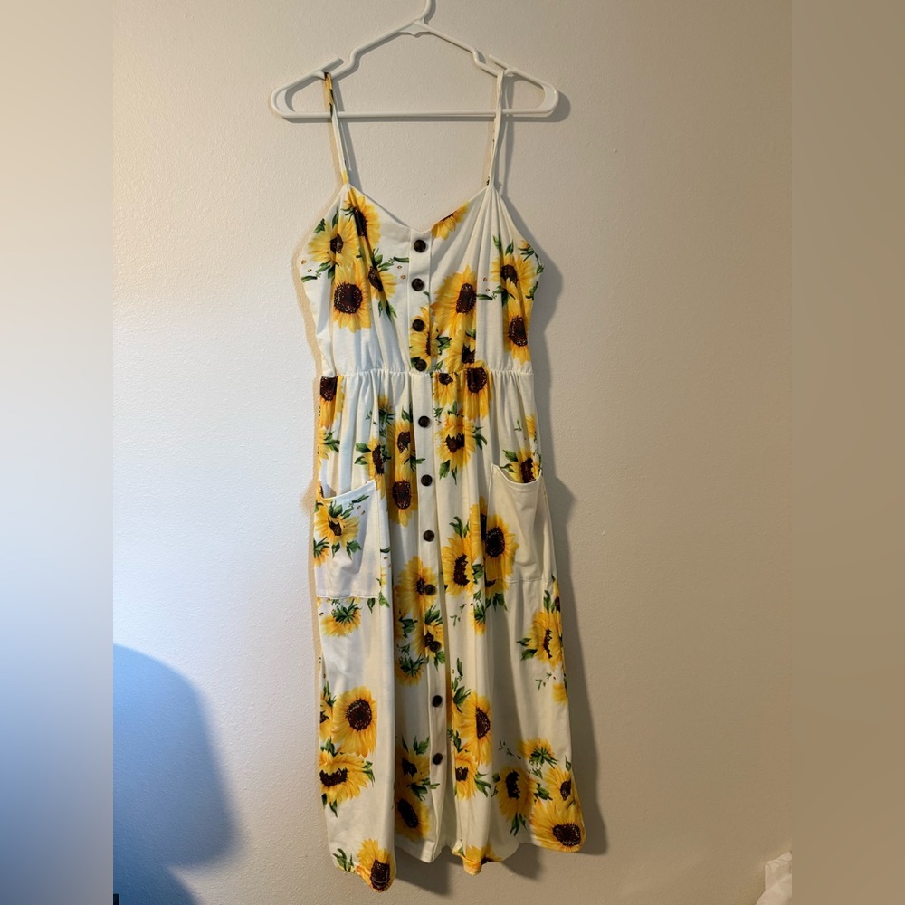 Button front sunflower midi dress